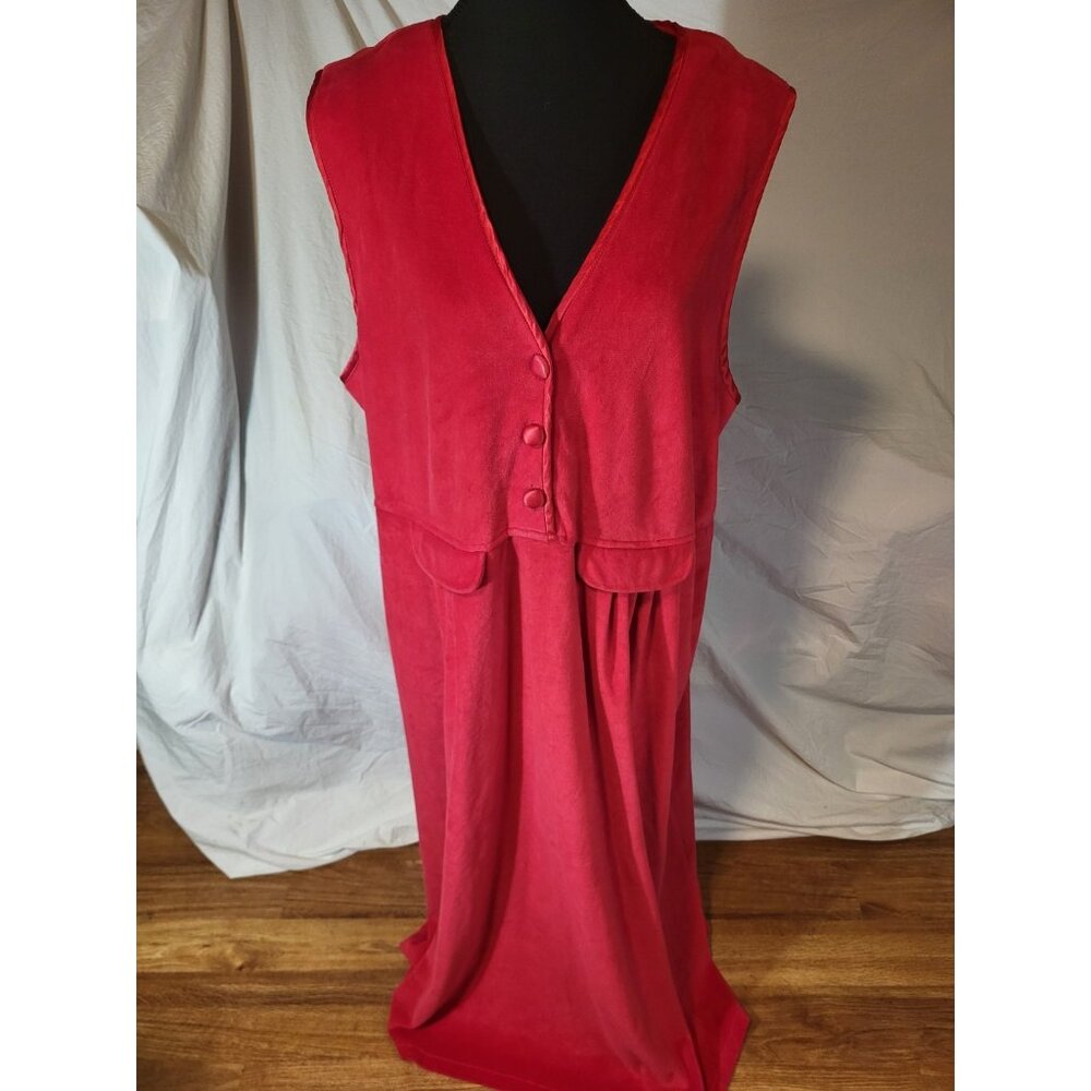 Vintage Fads Red Velour Velvet Button Front Maxi‎ Dress Size XL Modest